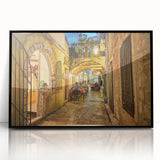 Large abstract wall art depicting a Montenegro scenery in muted tones on a framed acrylic.