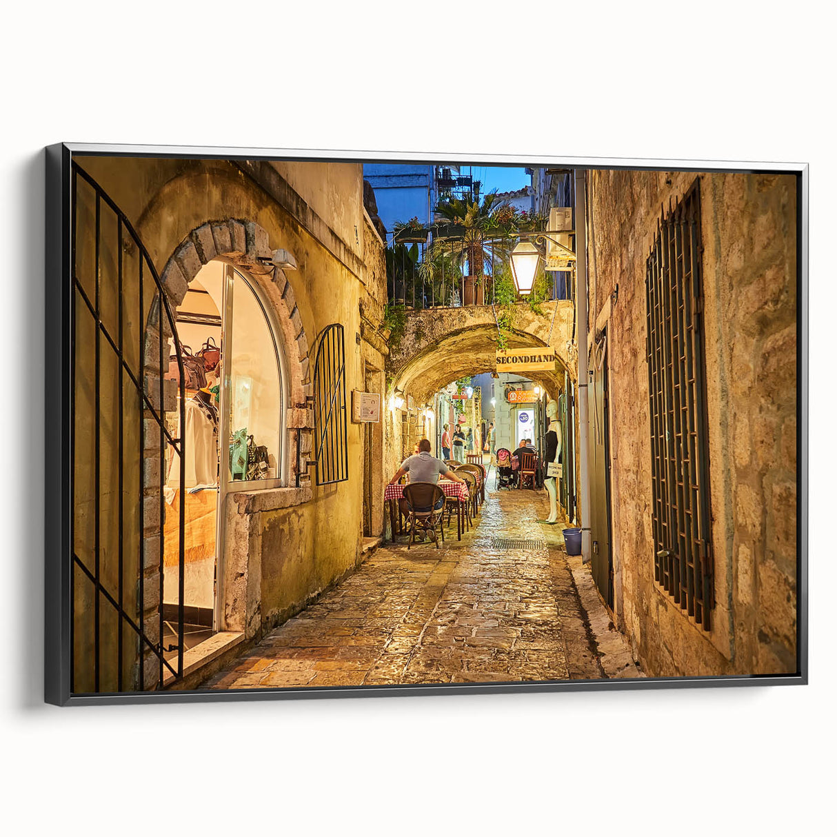 Black and white wall art of a Montenegro landscape on framed canvas, ideal for bedroom decor.