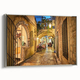 Landscape art painting of Montenegro scenery on framed canvas, featuring vibrant colors with a vintage poster style.