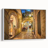 Vintage poster art of a European Montenegro scenery on a framed canvas.