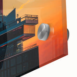 Large abstract wall art of Amsterdam scenery in muted earth tones on acrylic glass, ideal for dining room ambiance.