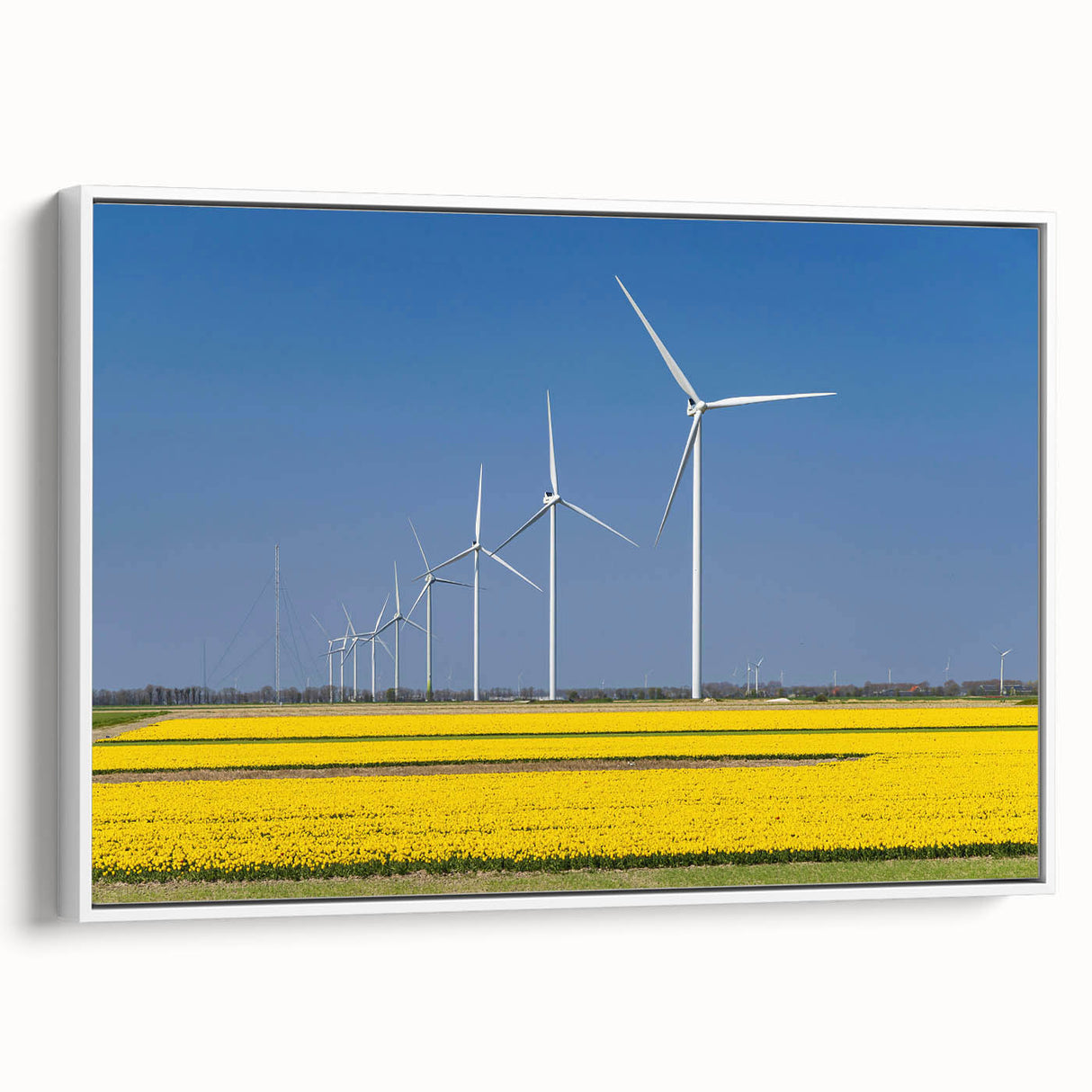 Vintage poster art of a European Netherlands scenery in vibrant colors on extra large framed canvas.