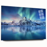 Acrylic print of a serene Norwegian landscape in muted blue and green tones, ideal for bedroom or dining room art.