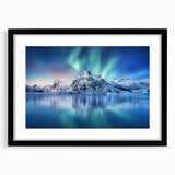 Extra large, textured abstract art print of a vibrant, colorful Scandinavian scenery on a framed black mat.
