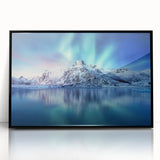 Large abstract wall art depicting a Norwegian landscape in muted earth tones, framed in black acrylic.