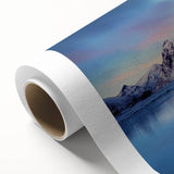 Art deco poster of a serene Norwegian landscape on rolled canvas, suitable as nursery wall art or in dining rooms.