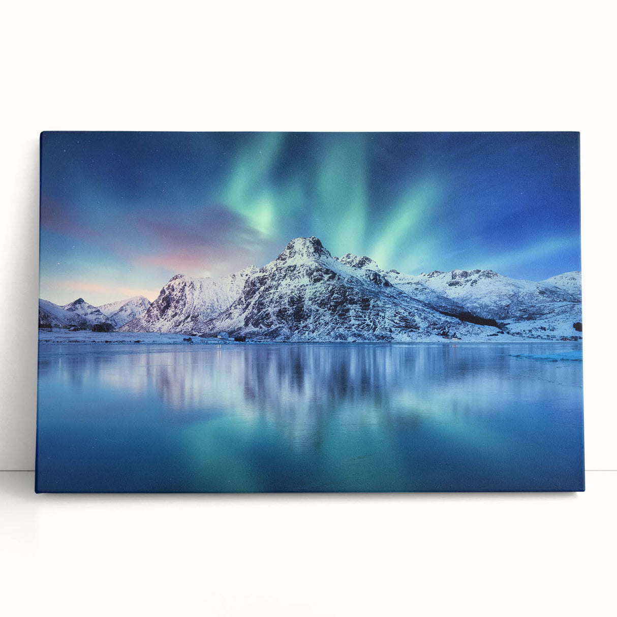Black and white photograph of a scenic Norwegian landscape on stretched canvas, ideal for kitchen wall art.
