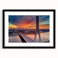 Extra large abstract art print featuring colorful, textured scenery of a European cityscape, framed in black.