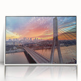 Mid-century modernist art depicting a European scenery in muted earth tones on a framed acrylic.