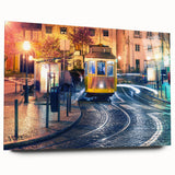 Acrylic print of Lisbon scenery with soft pastel shades, ideal for bedroom or dining room art.