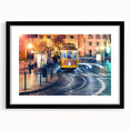 Abstract art print of Lisbon scenery in vibrant colors on a textured, extra large canvas, ideal for living room decor.