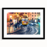 Abstract art print of Lisbon scenery in vibrant colors on a textured, extra large canvas, ideal for living room decor.