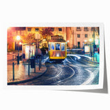 Rolled print of Lisbon scenery with soft pastel shades, ideal for art wall dining room placement.