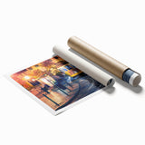 Rolled print of Lisbon scenery with vibrant floral accents in soft pastel shades, ideal for classy bathroom wall art.