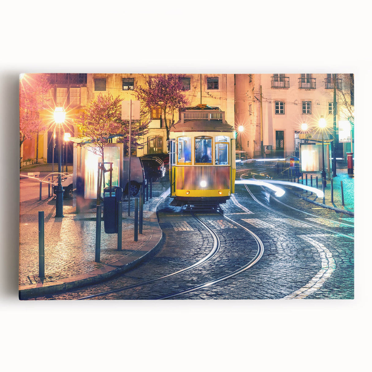 Black and white stretched canvas of Lisbon scenery, ideal for kitchen wall art or bedroom ambiance.