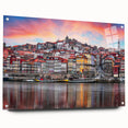 Acrylic print of a Porto, Portugal cityscape in muted blues and grays, ideal for dining room art.