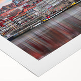 Art deco poster of Porto, Portugal in muted blue and white tones on rolled canvas, suitable for dining room wall art.