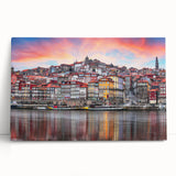 Black and white stretched canvas of Porto, Portugal cityscape, suitable as large kitchen art.