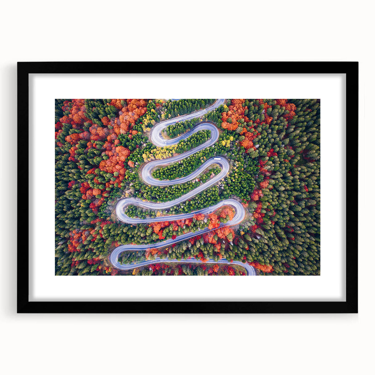 Extra large colorful abstract art print of a European scenery in Romania, textured on a black framed canvas.