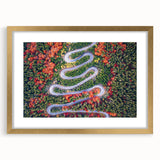 Abstract art print depicting a European Romanian landscape in muted earth tones on a framed canvas.