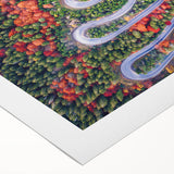 Art deco poster of a Romanian landscape in muted earth tones on rolled canvas, suitable for dining room decor.