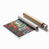 Extra large rolled print of a Romanian landscape with vibrant green fields and blue skies.