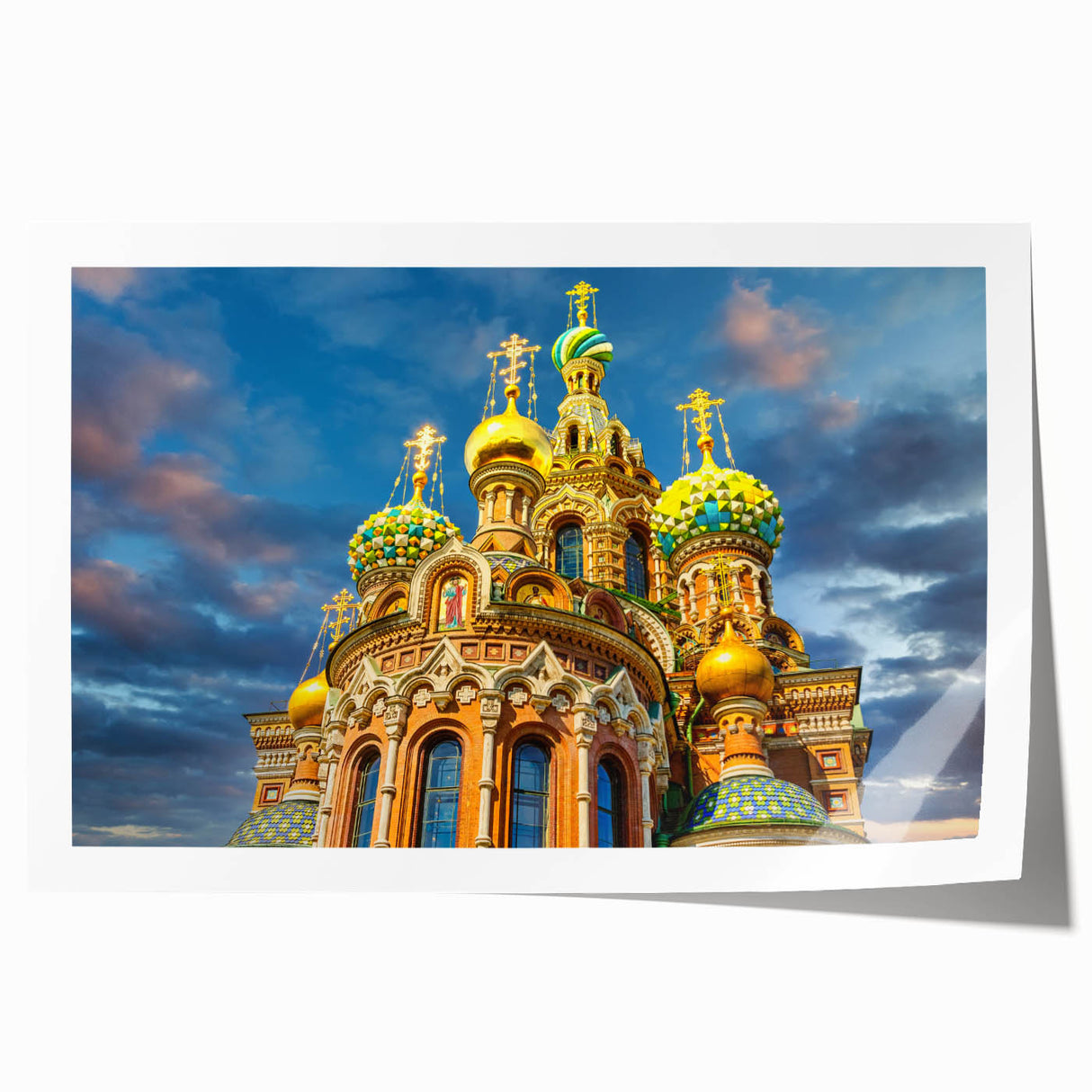 Extra large rolled print of a European cityscape in muted gray and blue tones, ideal for dining room wall art.