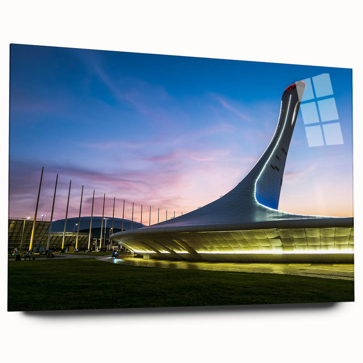 Large abstract wall art depicting the Sochi scenery on acrylic glass, in muted earth tones.