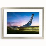 Extra large abstract art print of a textured European scenery in silver frame, ideal for living room decor.