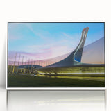 Mid-century modernist art depicting Sochi landscape, framed acrylic with white borders, suitable for nursery wall art.