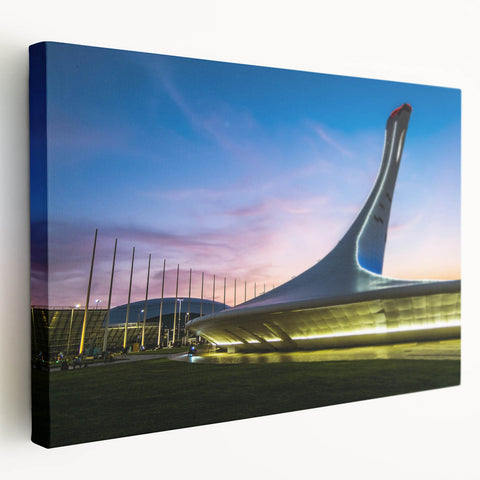 Side view of a stretched canvas featuring a scenic Sochi landscape in muted earth tones, ideal for kitchen wall art.
