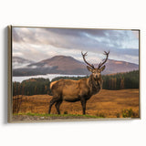 Framed canvas depicting a vintage-style Scottish landscape in muted greens and browns, ideal for bedroom wall art.