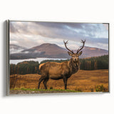 Framed canvas featuring a vintage-style landscape art painting of the Scottish countryside, with muted earth tones.