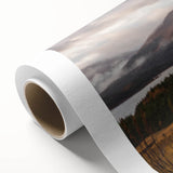 Art deco poster featuring a serene Scottish landscape on rolled canvas, ideal for nursery wall art.