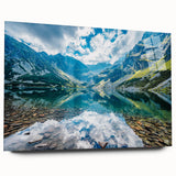 Large abstract wall art of a European scenery on acrylic glass, in muted earth tones, ideal for bedroom or dining room decor.