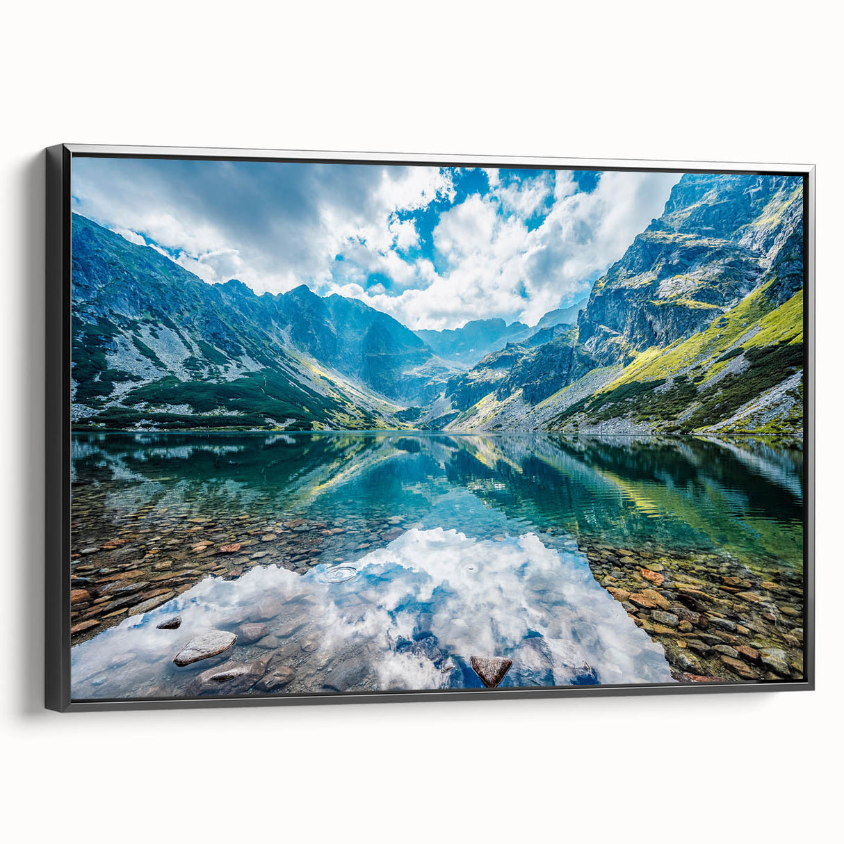 Black and white framed canvas of a vintage Slovakian landscape, ideal for bedroom decor.