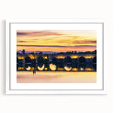 Extra large textured abstract art print of Andalucian scenery in muted earth tones, framed in white.