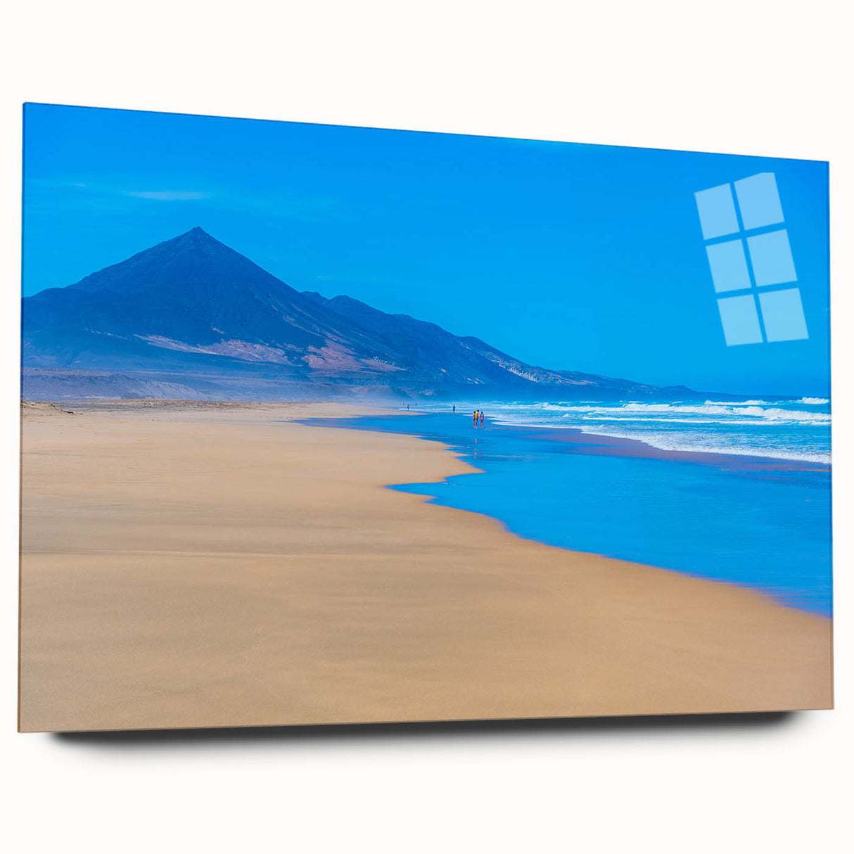 Large abstract wall art of a European scenery in vibrant hues on acrylic glass, ideal for bedroom or dining room decor.