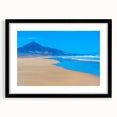 Extra large abstract art print depicting colorful, textured scenery of the Canary Islands, framed in black.