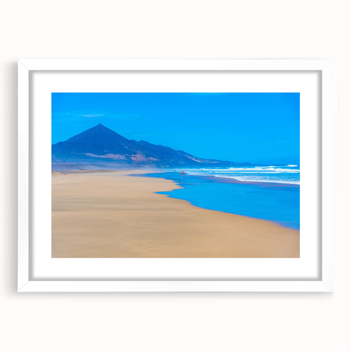Abstract textured art print of a European scenery in muted earth tones, framed with a white mat, suitable for bedroom decor.