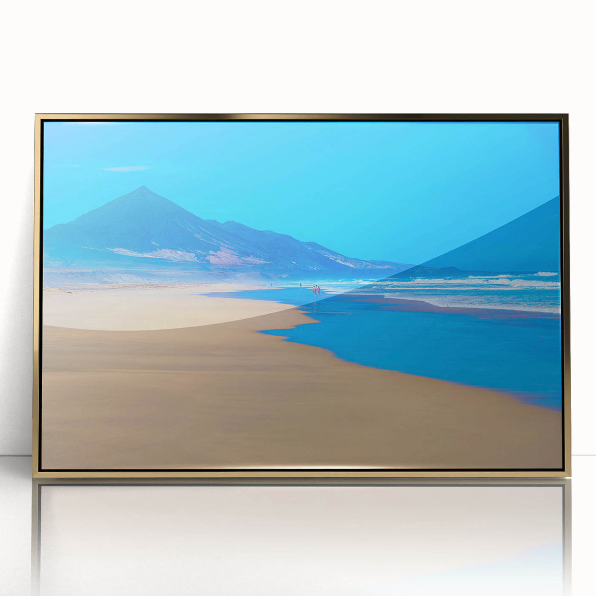 Art deco poster of a scenic European landscape in muted gold tones on framed acrylic, suitable for modern art wall decor.