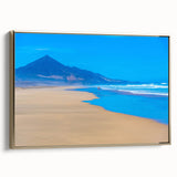 Framed canvas depicting a vintage-style landscape of the Canary Islands in black and gold tones, ideal for bedroom wall art.
