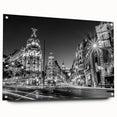 Acrylic glass print of Madrid skyline in muted earth tones, ideal for dining room decor.