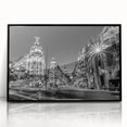 Large abstract wall art of Madrid scenery in muted earth tones on black framed acrylic.