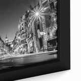 Extra large framed canvas depicting a textured Madrid cityscape in black with colorful highlights.