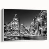 Vintage poster art of Madrid scenery on a framed canvas, featuring colorful art in extra large size.