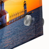 Large abstract wall art of Stockholm scenery in muted blue tones on acrylic glass, ideal for dining room ambiance.