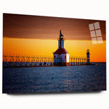 Acrylic print of a large abstract depiction of Stockholm's skyline in muted blue and gray tones.