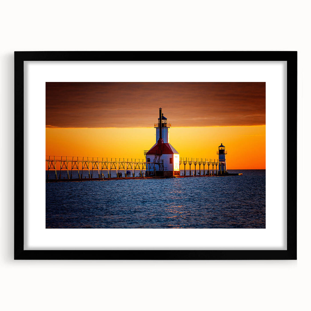 Extra large, abstract art print of Stockholm scenery in vibrant colors, framed in black, ideal for living room decor.
