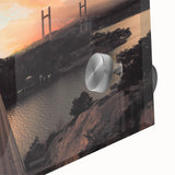 Large abstract wall art in mid-century modernist style, featuring a European scenery in muted colors on acrylic glass.